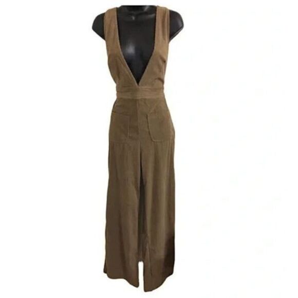 Sincerely Jules Women's Sz L Brown Corduroy Wide Leg V-Neck Jumpsuit Overalls - Picture 14 of 15